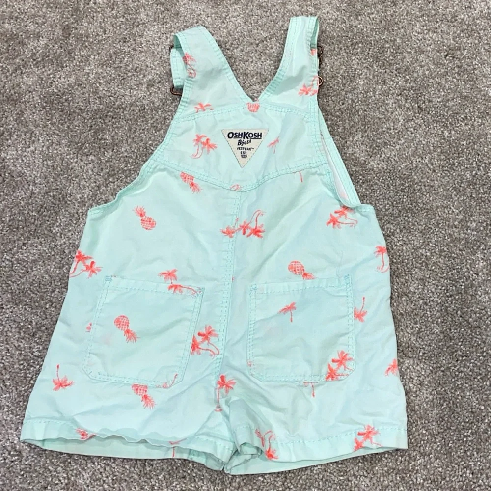 Oshkosh B’Gosh Shortalls Size‎ 12 Months Pineapples Palm Trees Cool Mint Summer
